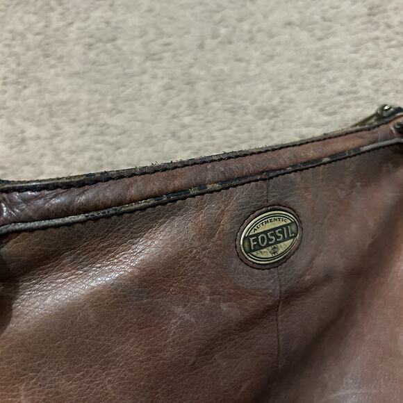 Fossil Explorer Dk Brown Leather Crossbody Messenger Tri-Zip Travel Handbag - Picture 6 of 6